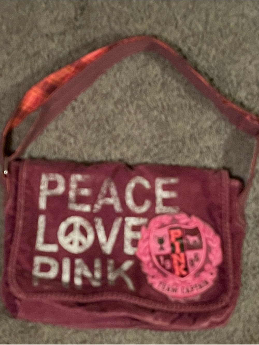 PINK Victoria's Secret Maroon Crossbody Bag with Pink Crest